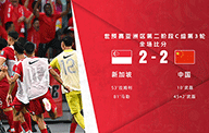 中国男足客场2-2战平新加坡，伊万科维奇首胜梦碎